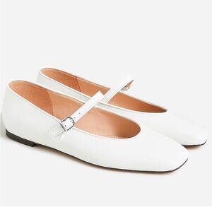 J. Crew Anya Mary Jane Ballet Flats White Leather Square Toe Size 5